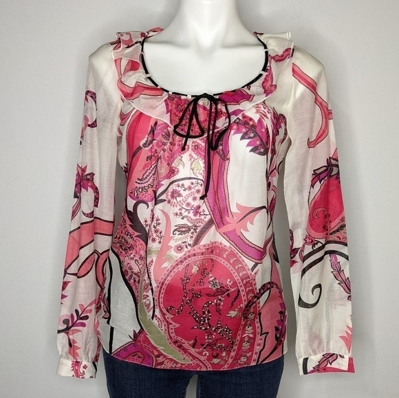 Elie Tahari Tops - Elie Tahari pink white Franca blouse XS